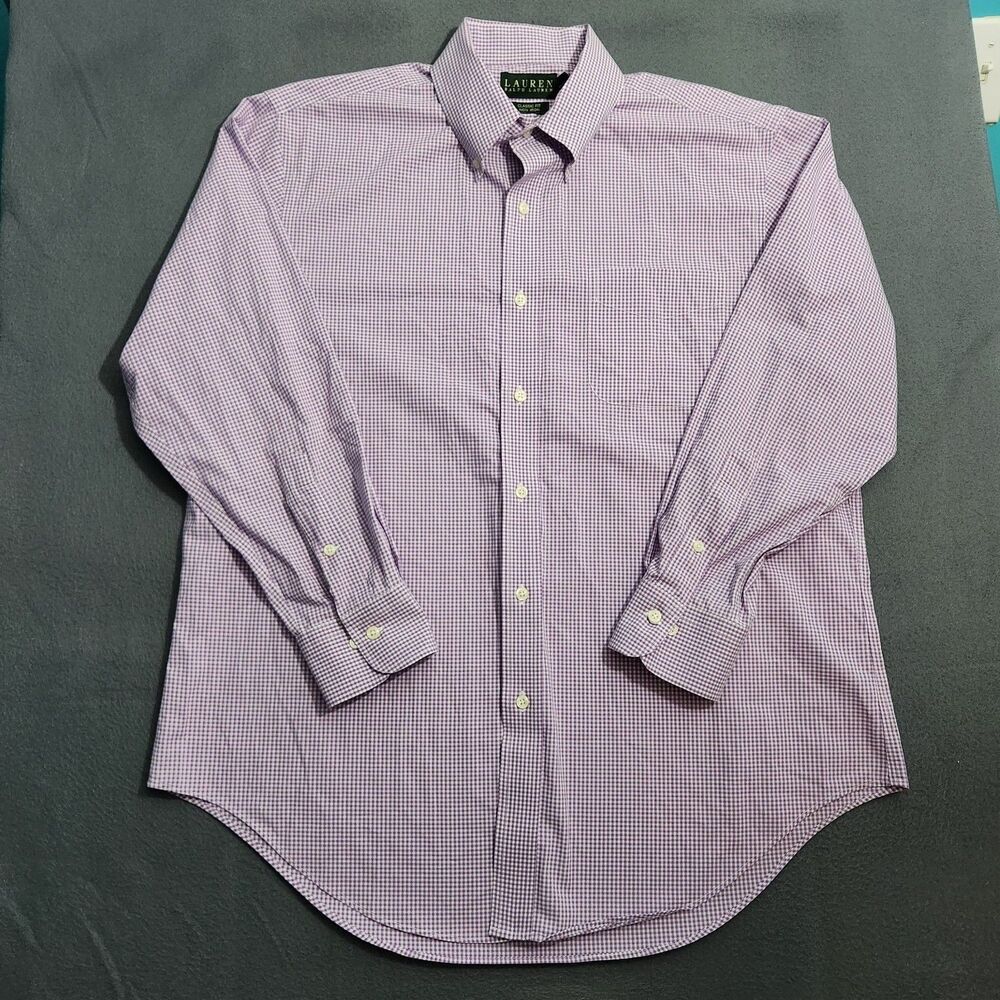 Lauren Ralph Lauren Men 16.5 Purple Check Classic Fit Non Iron Button Down Shirt